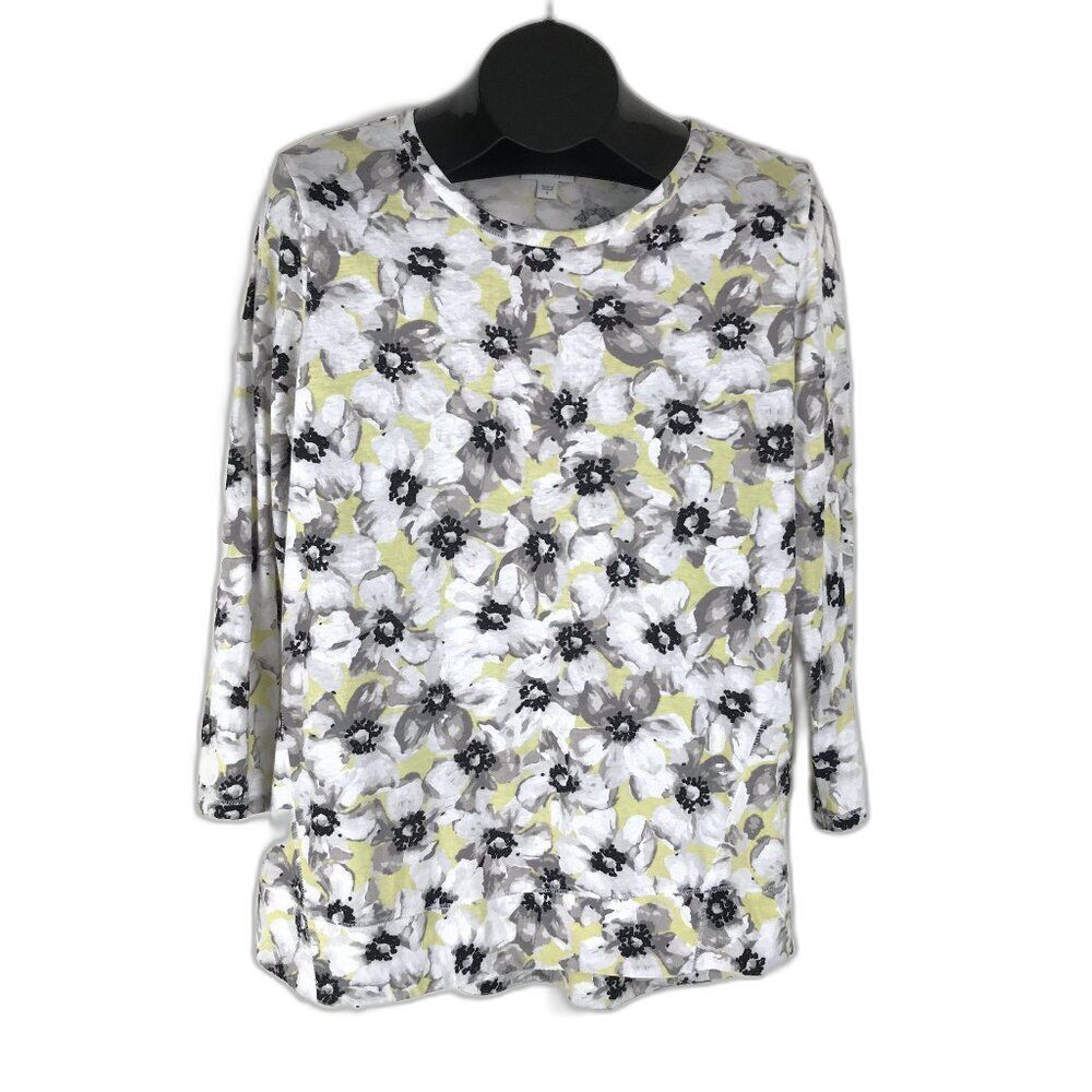 J. Jill Love Linen Floral 3/4 Sleeve Top Women's Medium Stretch Knit Casual